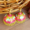 Ethnic Rajasthani Jhumka Earrings - Pink Neon Green