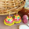 Ethnic Rajasthani Jhumka Earrings - Yellow Green