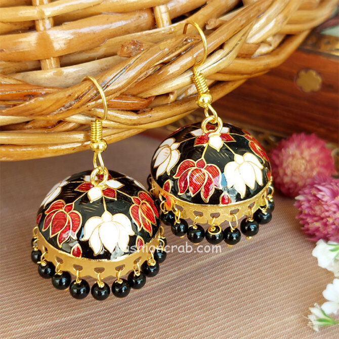 Meenakari Jaipuri Jhumka Earrings - Black Meenakari Jaipuri Jhumka Earrings - Black