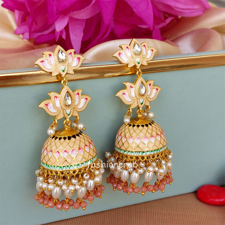 Golden colour jhumka earrings Clearance