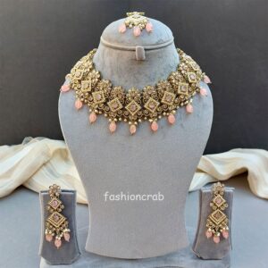 Polki Necklace - Light Pink
