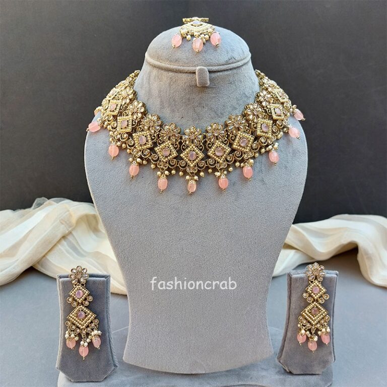Polki Necklace - Light Pink