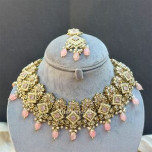 Polki Necklace - Light Pink