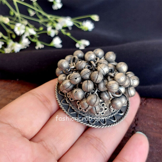 Stylish Oxidised Silver Adjustable Ghungroo Finger Ring-02 Stylish Oxidised Silver Adjustable Ghungroo Finger Ring