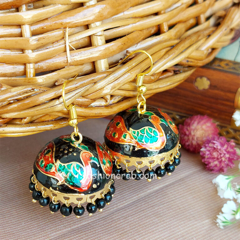 Traditional Peacock Jhumka Earrings for Women - Black