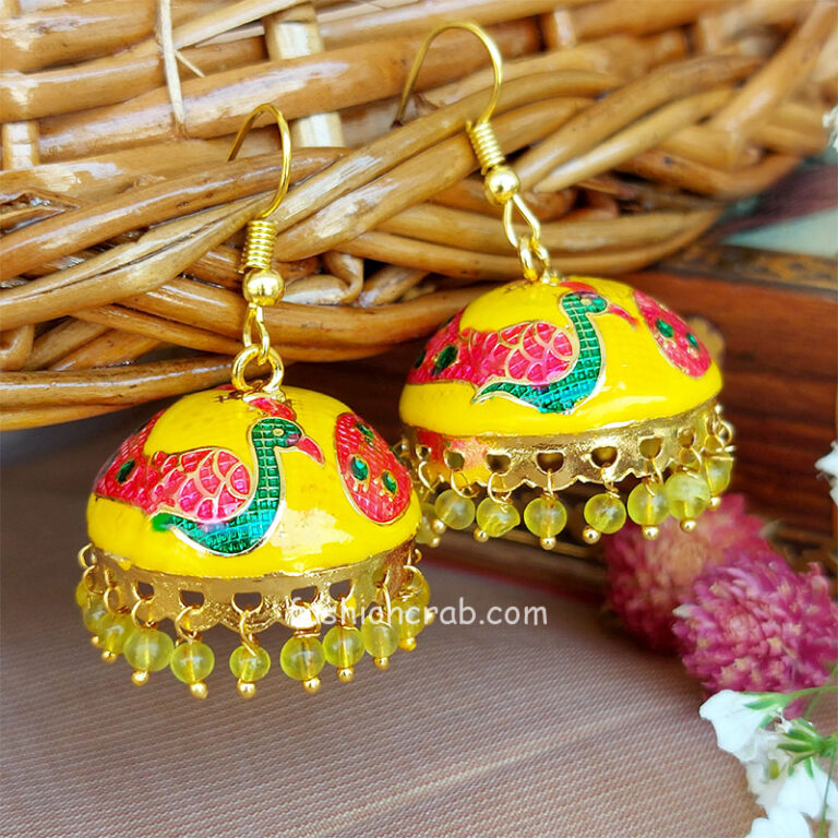 Traditional Peacock Jhumka Earrings for Women - Yellow
