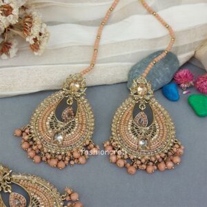 Avika Earring Set and Maangtikka - Peach