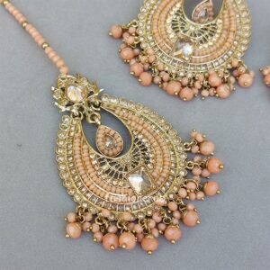 Avika Earring Set and Maangtikka - Peach
