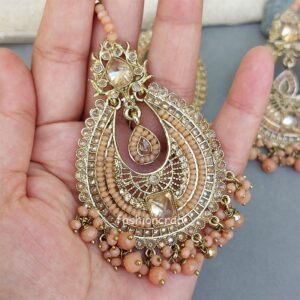 Avika Earring Set and Maangtikka - Peach