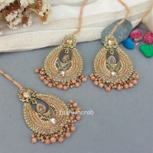 Avika Earring Set and Maangtikka - Peach