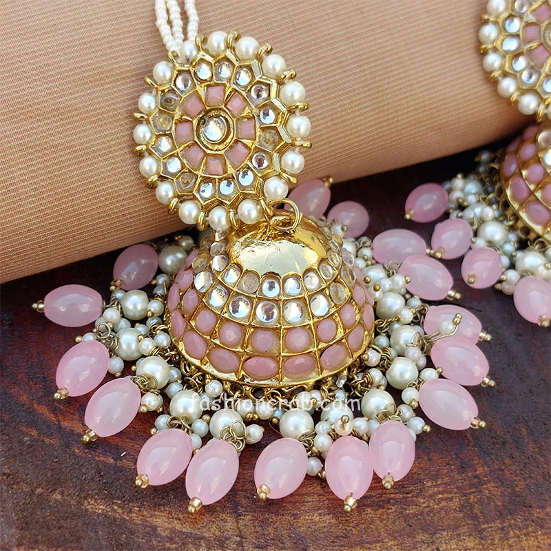 Big Light Pink Traditional Jhumka Earrings for Girls