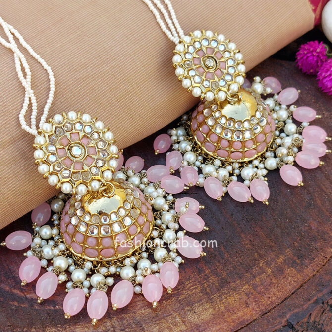 Big Light Pink Traditional Jhumka Earrings for Girls Big Light Pink Traditional Jhumka Earrings for Girls