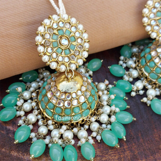 Big Sea Green Traditional Jhumka Earrings for Girls