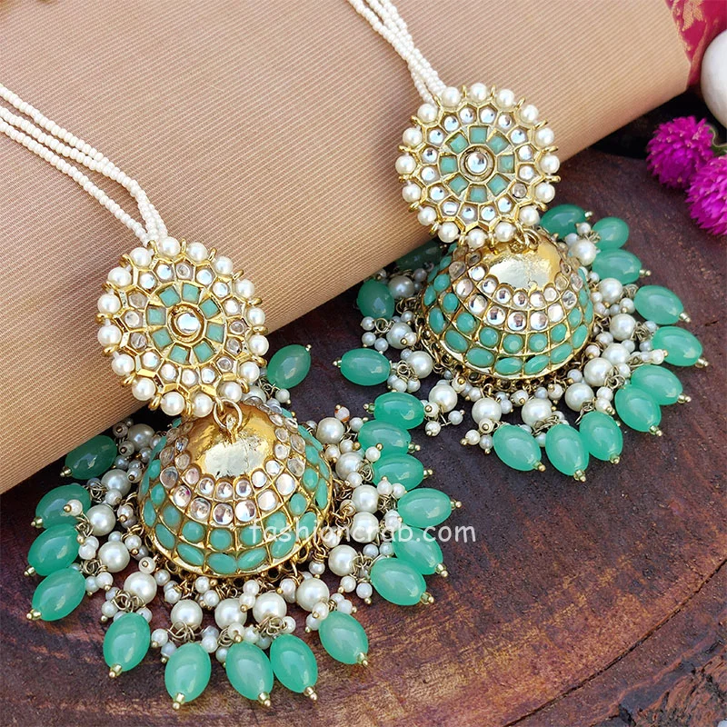 Big Sea Green Traditional Jhumka Earrings for Girls
