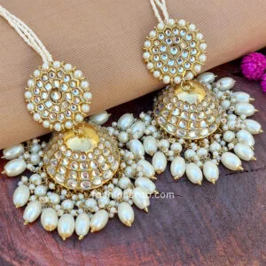 Big White Traditional Jhumka Earrings for Girls