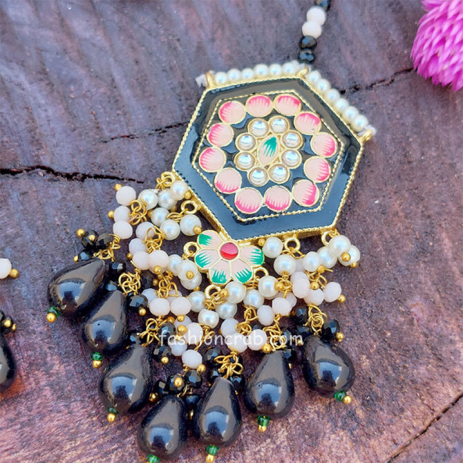 Black Colour Meenakari Choker Necklace Set for Lehenga
