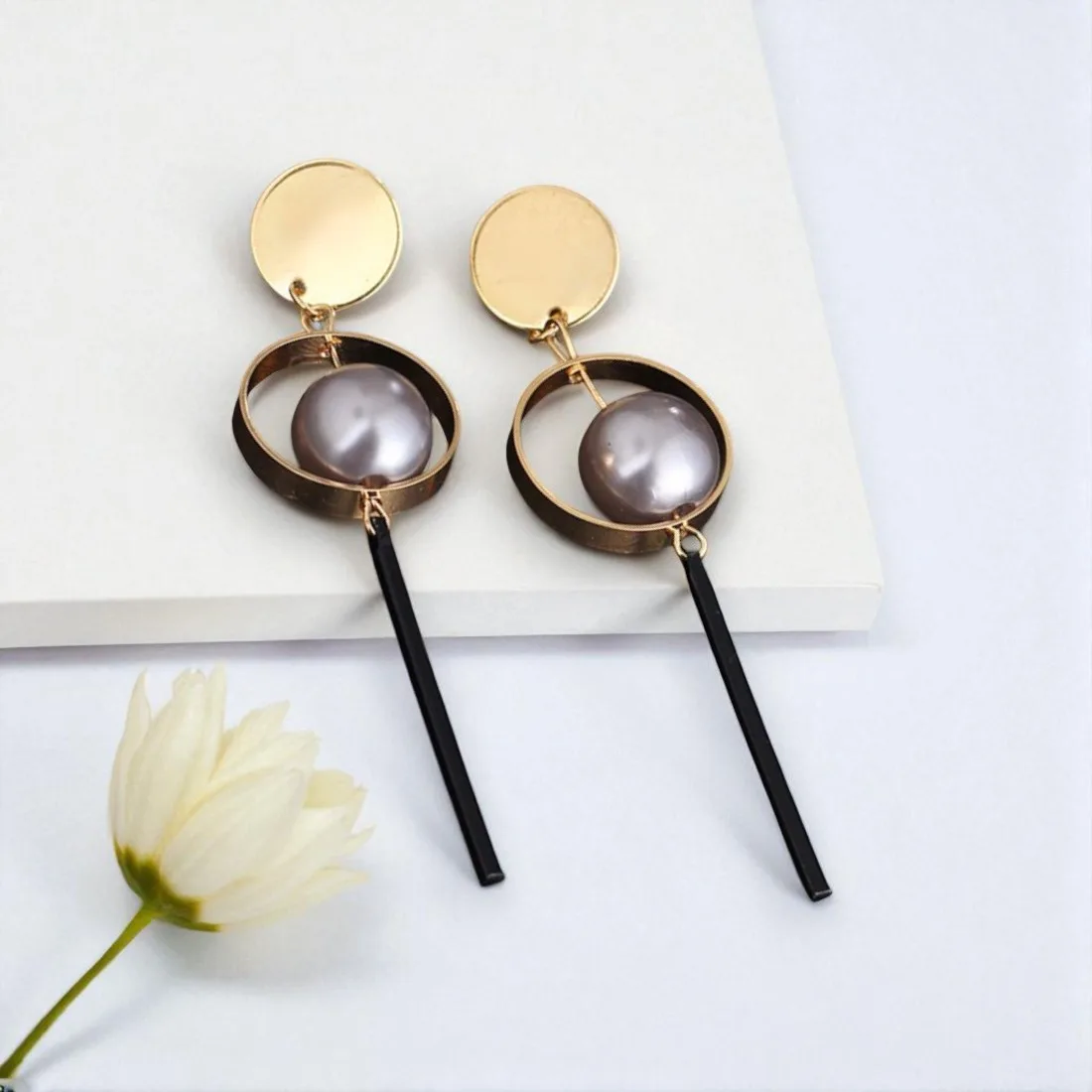 Golden Round Drop Earring