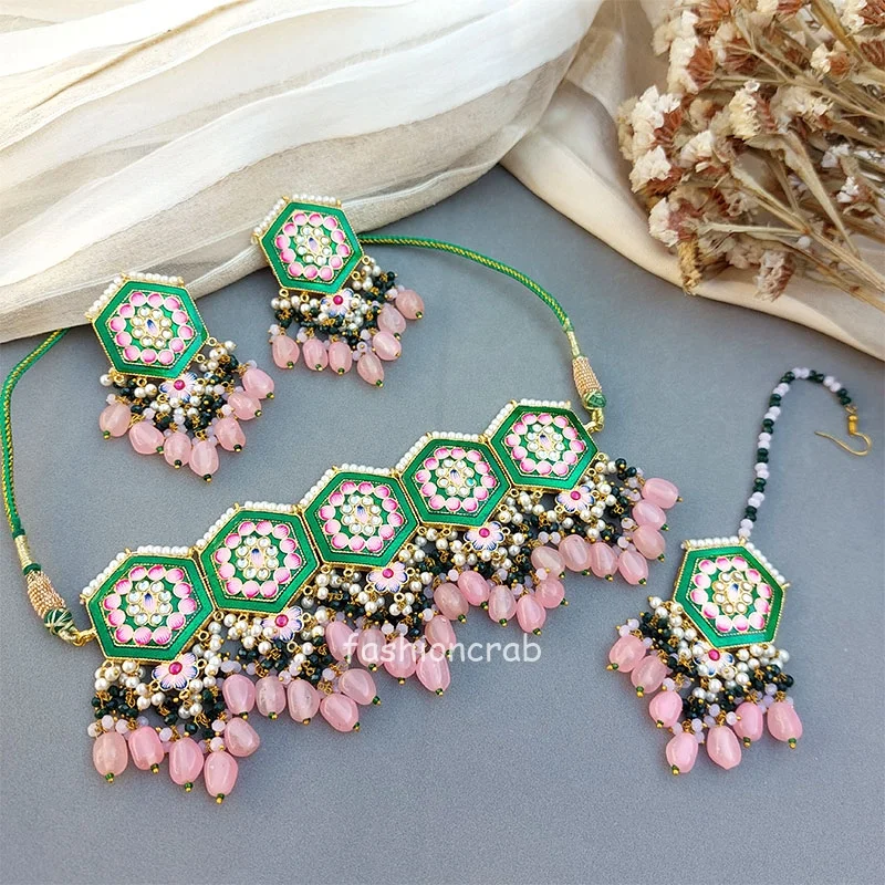 Meenakari Green Jewellery Set