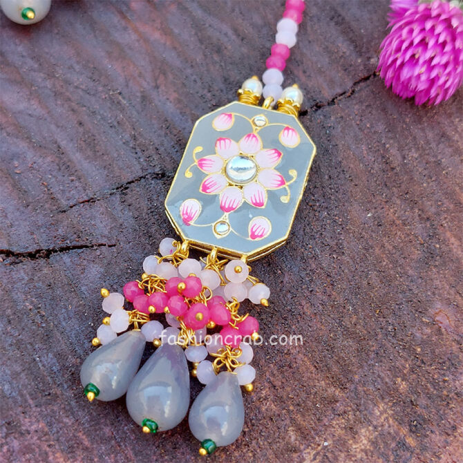Meenakari Grey Colour Wedding Choker Necklace