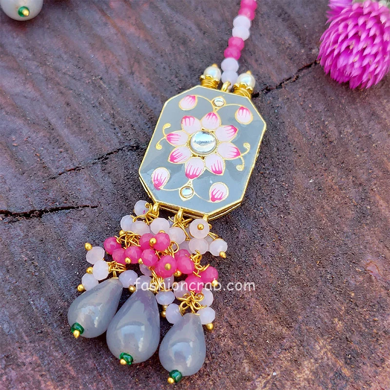 Meenakari Grey Colour Wedding Choker Necklace