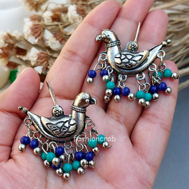 Oxidized Earrings – Blue Pearl