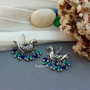 Oxidized Earrings – Blue Pearl