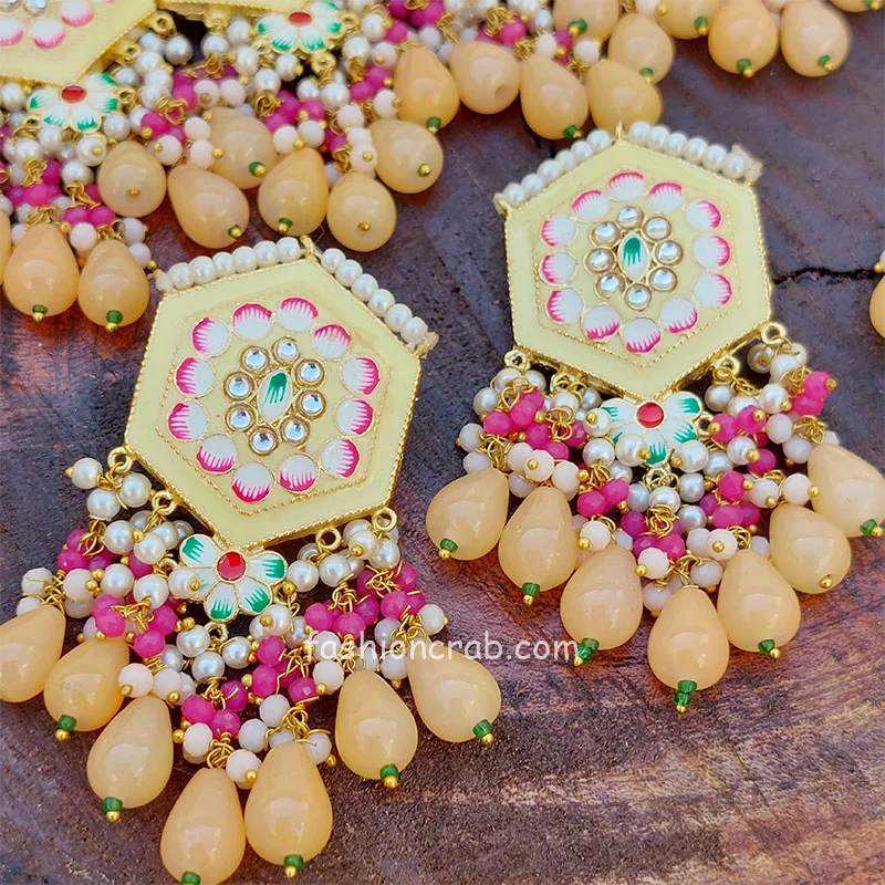 Peach Colour Meenakari Choker Necklace Set for Lehenga