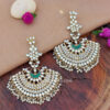 Pearl Kundan Handcrafted Chandbali Earring - Green