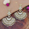 Pearl Kundan Handcrafted Chandbali Earring - White