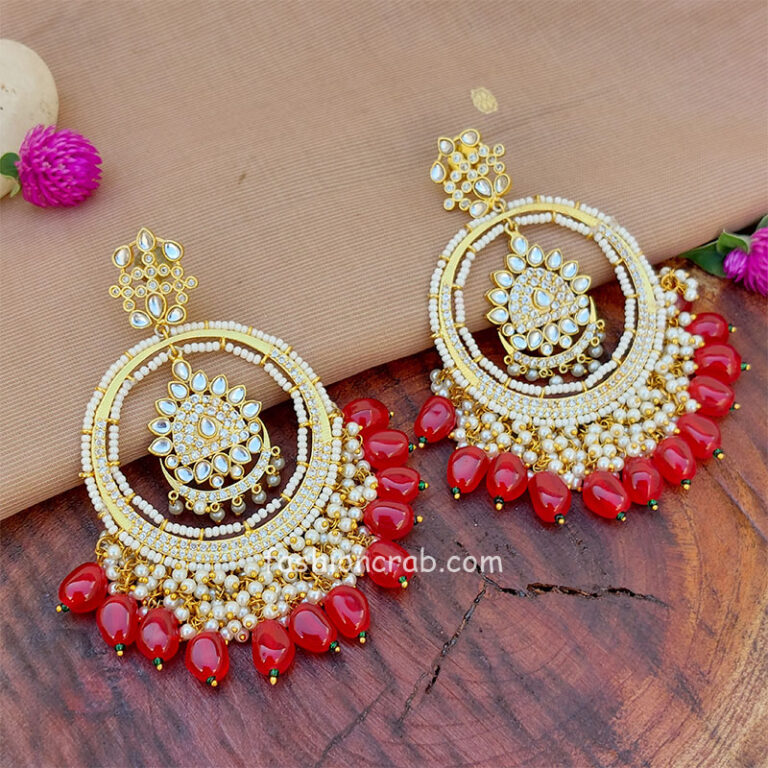 Rani Pink Pearl American Diamond Chandbali Earrings