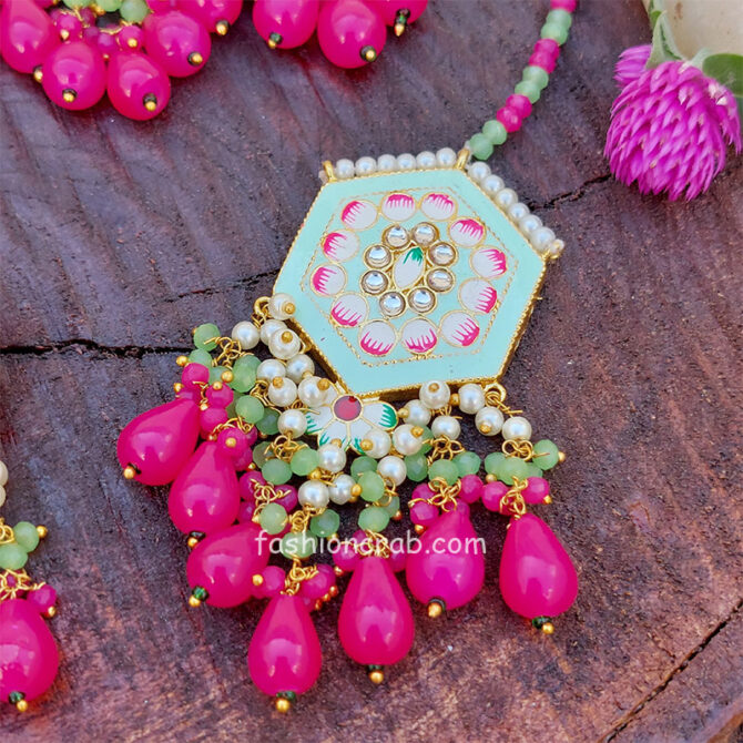 Sea Green Colour Meenakari Choker Necklace Set for Lehenga