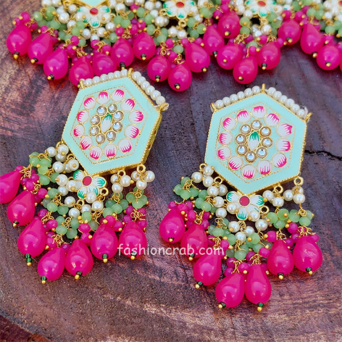 Sea Green Colour Meenakari Choker Necklace Set for Lehenga