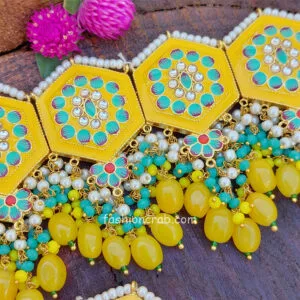 Yellow Colour Meenakari Choker Necklace Set for Lehenga