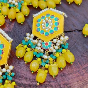 Yellow Colour Meenakari Choker Necklace Set for Lehenga