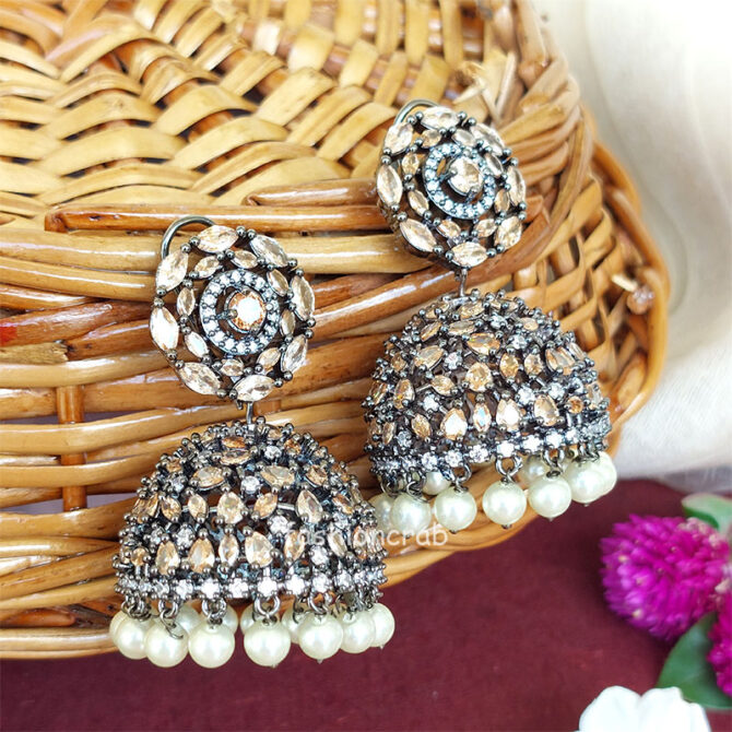 American Diamond Champagne Color Jhumka Earrings American Diamond Champagne Color Jhumka Earrings