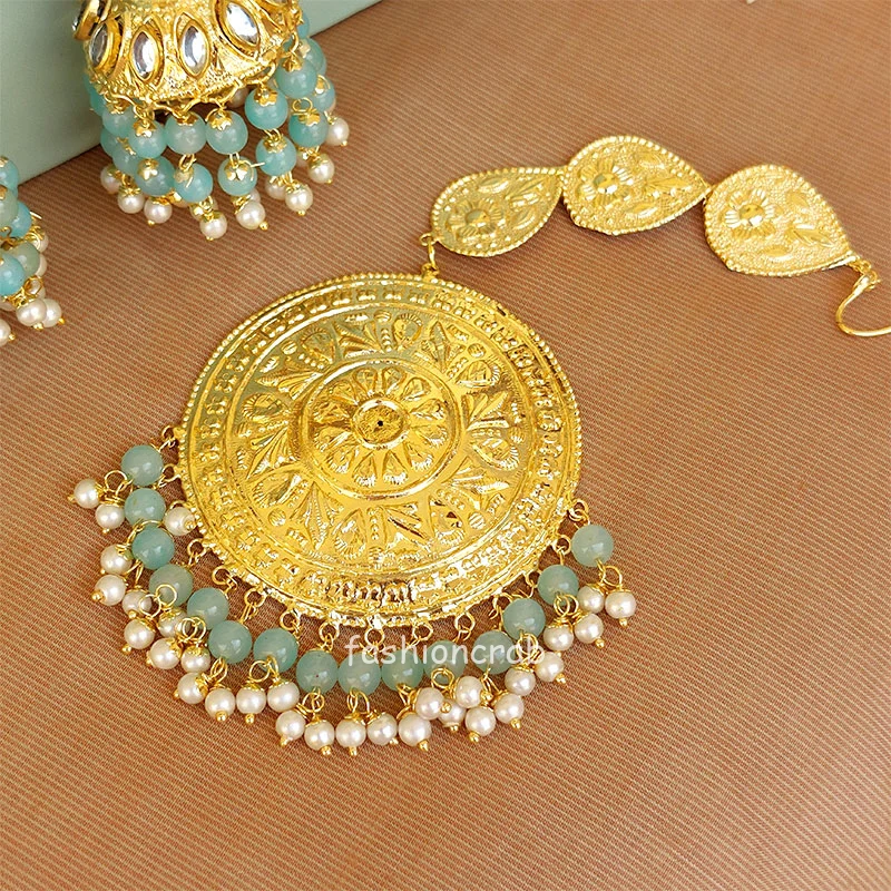 Baby Blue Punjabi Tikka Earrings for Wedding