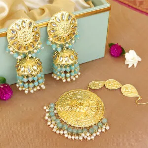 Baby Blue Punjabi Tikka Earrings for Wedding