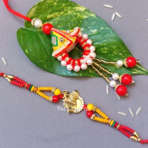 Beautiful Golden Kalash Lumba Rakhi Set