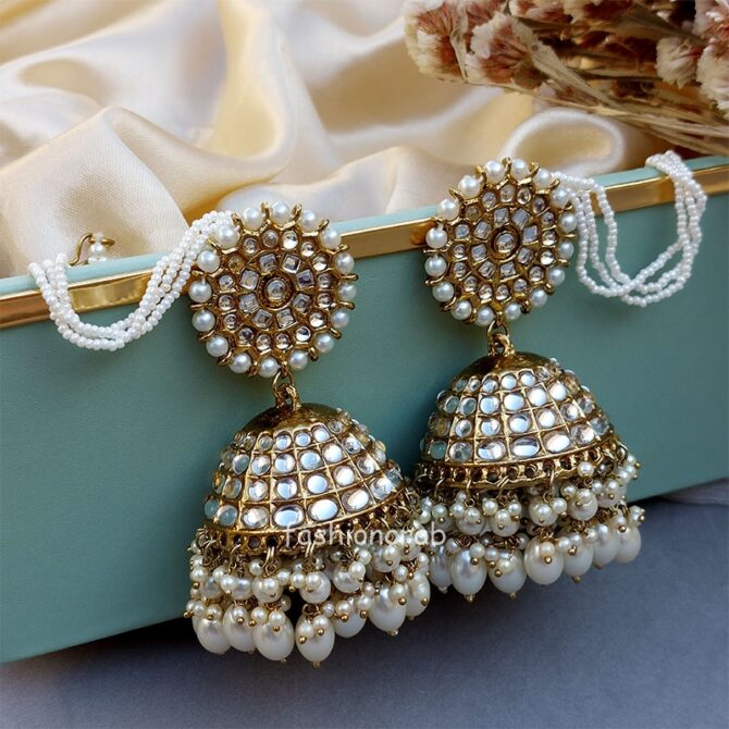 Big White Traditional Jhumka Earrings for Girls-01 Big White Traditional Jhumka Earrings for Girls