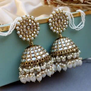 Big White Traditional Jhumka Earrings for Girls