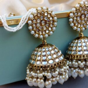 Big White Traditional Jhumka Earrings for Girls