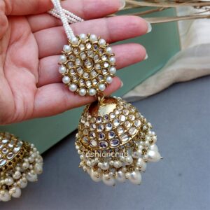 Big White Traditional Jhumka Earrings for Girls