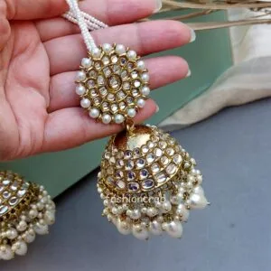 Big White Traditional Jhumka Earrings for Girls