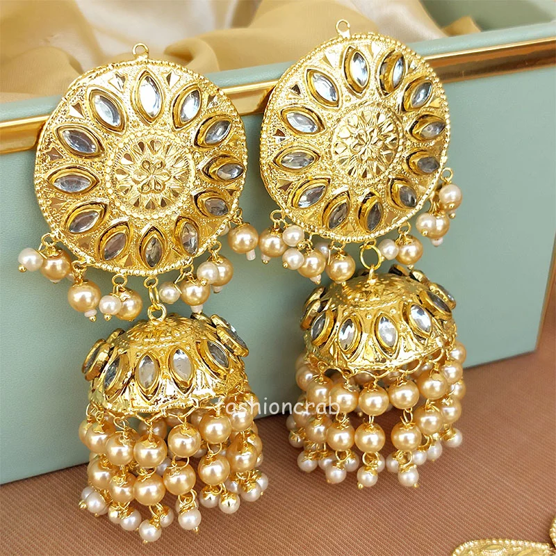 Brass Made Pink Coloured With Ethnic Work Presentable Polki Earring And  Tikka Set Adorned With Reverse Ad