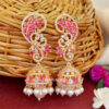 Cubic Zirconia Pearl Jhumka Earrings - Rose Gold Dark Pink