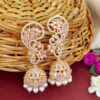 Cubic Zirconia Pearl Jhumka Earrings - Rose Gold Light Pink