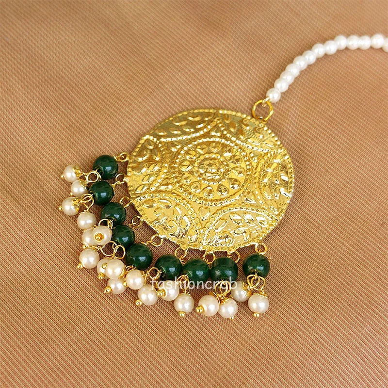 Dark Green Beautiful Punjabi Jhumka with Tikka