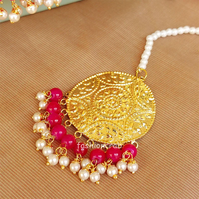 Dark Pink Beautiful Punjabi Jhumka with Tikka