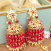 Dark Pink Heavy Jadau Jhumka Earrings for Punjabi Suit