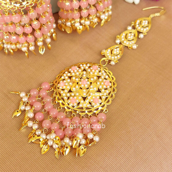 Light Pink Heavy Jadau Jhumka Earrings for Punjabi Suit